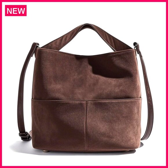 Handbags - Faux Suede Bucket Bag Crossbody Tote Slouchy Purse Women's Handbag